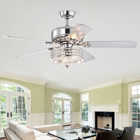 Gremane Chrome 52-inch Lighted Ceiling Fan with Crystal Shade (incl. Remote & 2 Color Option Blades)