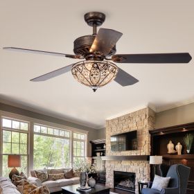 Gliska 52-Inch 5-Blade Rustic Bronze Lighted Ceiling Fans w Crystal Shade Optional Remote Control (incl 2 Color Option Blades)