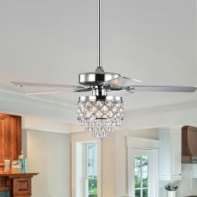 Jay Chrome 52-Inch 5-Blade Lighted Ceiling Fan w/ Crystal Drum Shade (Includes Remote)