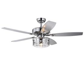 Pamerine 52-Inch Chrome Lighted Ceiling Fan with Clear Glass Shade