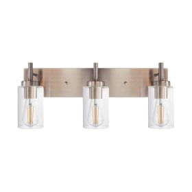 Vanity Bathroom Light Fixture Brushed Nickel 3 Lights Rustic Wall Sconce Lighting with Clear Glass Shade