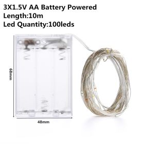 Christmas Light Led Outdoor Battery USB Powered 2m 5m10m String Lights Cooper Wire Garland Wedding Party Decoration Fairy Lights (Option: Multicolor-10m AA battery)