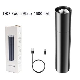 Built-in Lithium Battery Flashlight For Strong Light Lighting (Option: D02 Black Zoom 1800 MA)