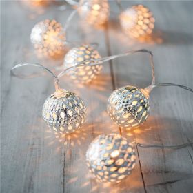 LED Fairy Garland Hollow wrought iron Ball (Option: Silver-Color 2meters 10lights)