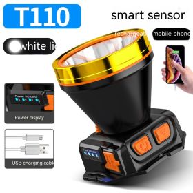 Outdoor Strong Light LED Remote Sensing Headlamp Night Fishing Waterproof Head-mounted Camping Fishing Miner's Lamp (Option: T110 White Light)