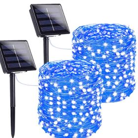 Outdoor Rain-proof Solar Copper Wire Lamp (Option: Blue-7meters 50lamp)