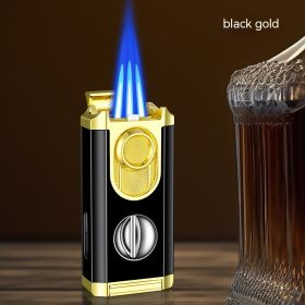 Cigar Lighter With Transom Three Torch Lighter (Option: Black Gold-Gift Box Packaging)