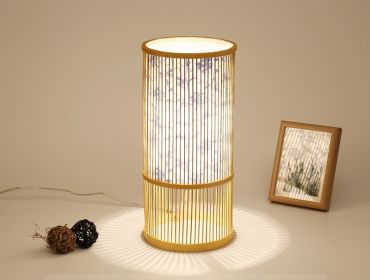 Tea Room Bamboo Woven Table Lamp Study Night Light Adjustable Light Warm Zen Bedside Lamp (Option: Blue white porcelain large-Dimmer switch)