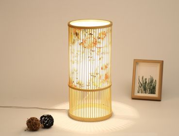 Tea Room Bamboo Woven Table Lamp Study Night Light Adjustable Light Warm Zen Bedside Lamp (Option: Flower rich large-Dimmer switch)