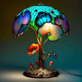 Colored Resin Plant Series Desk Lamp (Color: Flower mushroom table lamp, Style: Battery mounted version)