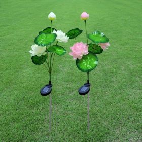 Lotus Flower Shape Lawn Lamps 3 LED Lighting Waterproof Solar Lamp (Color: White)