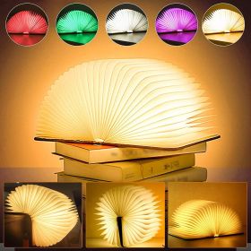 Wooden Book Light; Novelty Folding Book Lamp; 5 Colors Folding Night Light; Portable Desk Light USB Rechargeable Wooden Table Lamp Magnetic Design Cre (Color: Colorful, size: Red Walnut-12*9*2.5cm)