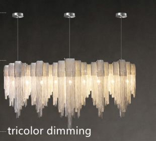 Nordic Luxury Villa Design Tassel Aluminum Chain Living Room Chandelier (Option: Silver-Tricolor dimming-132CM)