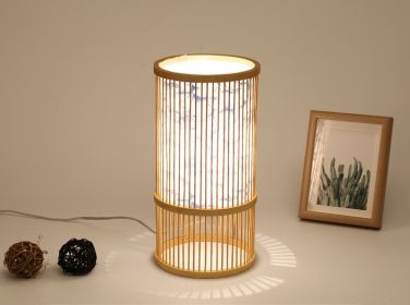 Tea Room Bamboo Woven Table Lamp Study Night Light Adjustable Light Warm Zen Bedside Lamp (Option: Blue white porcelain trump-Dimmer switch)