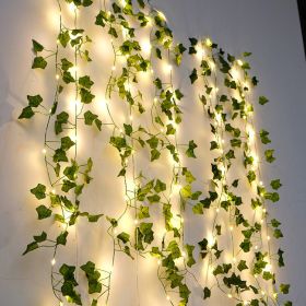 Rattan Lighting Chain Outdoor Courtyard Ornamental Festoon Lamp (Option: Maple Leaf Green Vine-Battery Type)