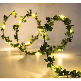 Rattan Lighting Chain Outdoor Courtyard Ornamental Festoon Lamp (Option: Green Leaf Rattan-Battery Type)